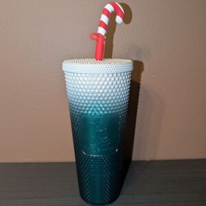 Teal Studded Tumbler with Candy Cane Straw